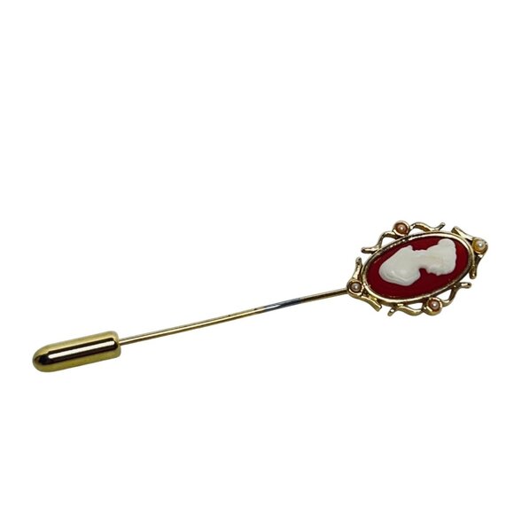 Vintage Avon Gold Tone Cameo & Faux Pearl Stick Pin (2158-1-2) - Picture 4 of 6